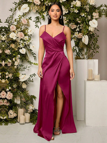 Wrap V-Neck Sleeveless Bridesmaid Formal Dress