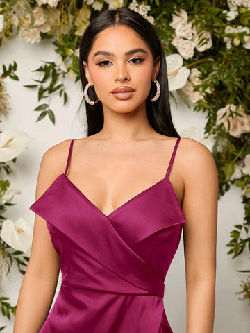 Wrap V-Neck Sleeveless Bridesmaid Formal Dress