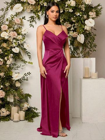 Wrap V-Neck Sleeveless Bridesmaid Formal Dress