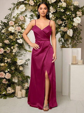 Wrap V-Neck Sleeveless Bridesmaid Formal Dress