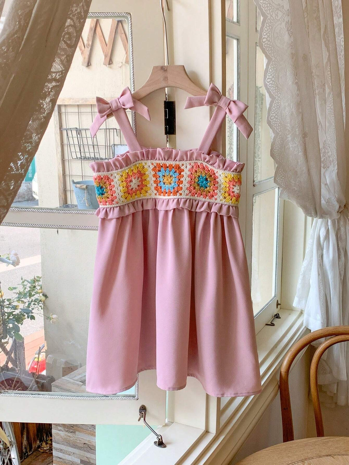 Blossori Young Girls Dresses Elegant French Style Pink Woven Fitted Camisole Dress, Spring/Summer