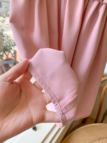 Blossori Young Girls Dresses Elegant French Style Pink Woven Fitted Camisole Dress, Spring/Summer