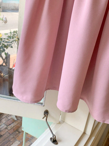 Blossori Young Girls Dresses Elegant French Style Pink Woven Fitted Camisole Dress, Spring/Summer