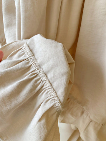 Blossori Young Girls Elegant French Style Apricot Ruffle Hem Loose Woven Dress, Autumn/Winter