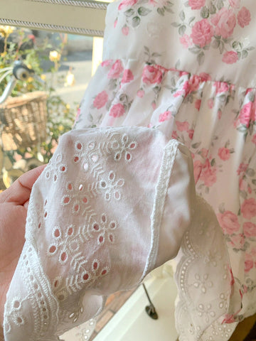 Blossori Young Girls Elegant French Style Pink Floral Ruffle Strap Dress, Spring/Summer