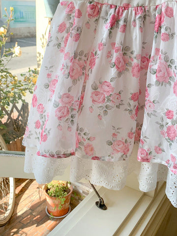 Blossori Young Girls Elegant French Style Pink Floral Ruffle Strap Dress, Spring/Summer