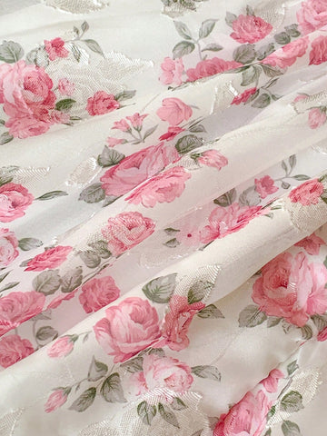 Blossori Young Girls Elegant French Style Pink Floral Ruffle Strap Dress, Spring/Summer