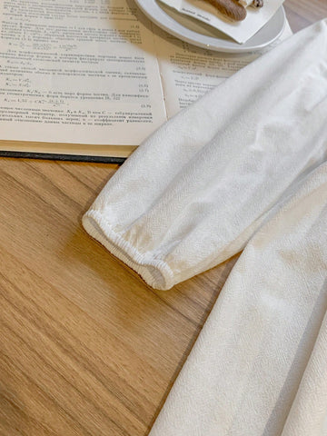 Blossori Young Girls Elegant French Style White Knit & Woven Patchwork Loose Turtleneck Dress, Autumn/Winter