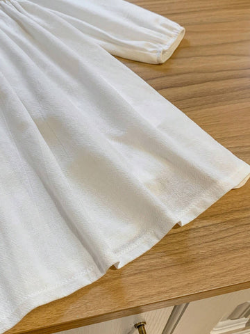 Blossori Young Girls Elegant French Style White Knit & Woven Patchwork Loose Turtleneck Dress, Autumn/Winter