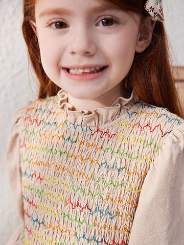 Blossori Young Girls Elegant French Style Woven Cable Knit A-Line Fitted Waist Dress, Khaki, Autumn/Winter