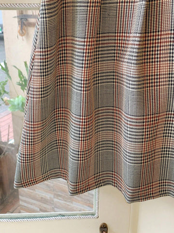 Blossori Young Girls French Elegant Brown Plaid Bow Decor Woven Loose Dress, For Autumn/Winter