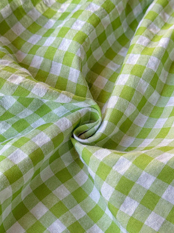 Blossori Young Girls French Elegant Green Check Woven Short Collar Mini Dress, Spring/Summer