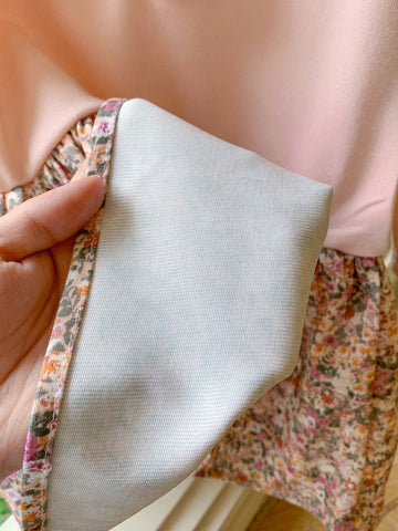 Blossori Young Girls French Elegant Pink Floral Patchwork Knitted Form-Fitting Round Neck Dress, Autumn/Winter