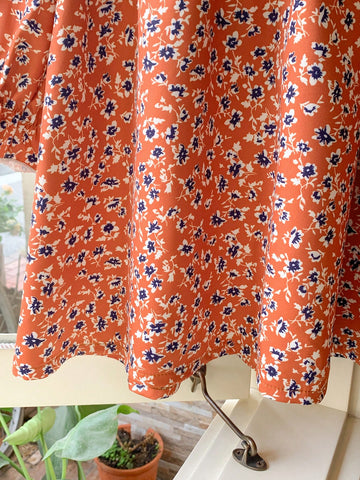 Blossori Young Girls' French Elegant Red Ditsy Floral Contrast Color Cotton Peter Pan Collar Button Front Dress, Autumn/Winter