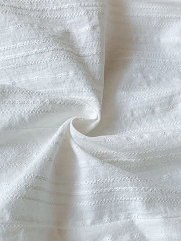 Blossori Young Girls French Elegant White Solid Embroidered Cotton Woven Round Neck Dress, Spring/Summer