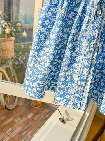 Blossori Young Girls' Spring/Summer Elegant Blue Solid Embroidered Woven Peter Pan Collar Dress