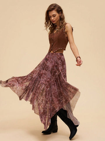 BohoFeels Asymmetric Hem Skirt With Vacation Style Floral Print And Ruffles