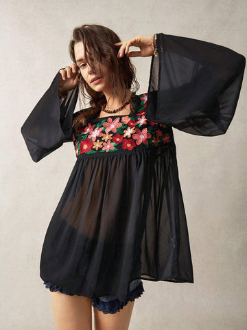 BohoFeels Embroidered Decoration Women's Vacation Shirt