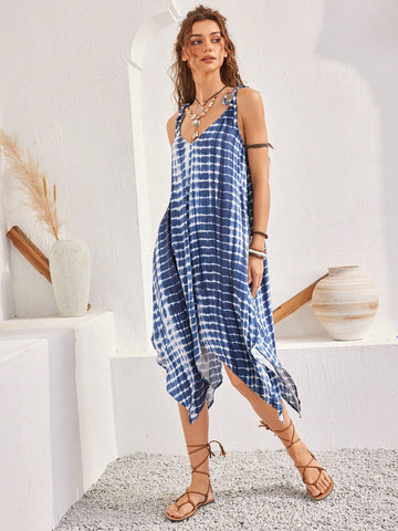 Ladies' Irregular Hem Tie-Dye Romper For Vacation