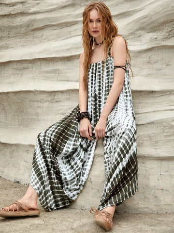 Ladies' Tie Dye Printed Jumpsuit For Vacation