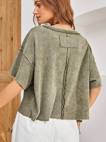 BohoFeels Summer Stitching Detail Drop Shoulder T-Shirt