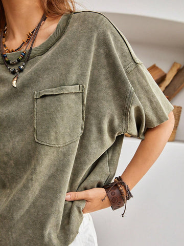 BohoFeels Summer Stitching Detail Drop Shoulder T-Shirt