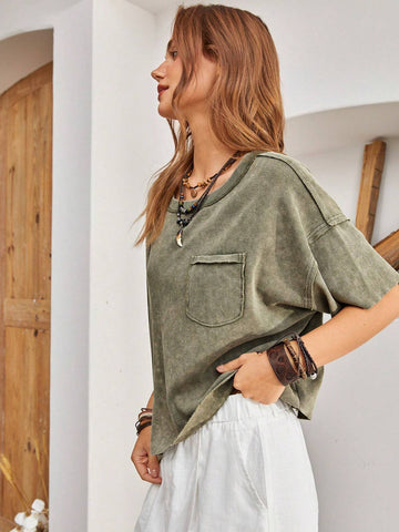BohoFeels Summer Stitching Detail Drop Shoulder T-Shirt