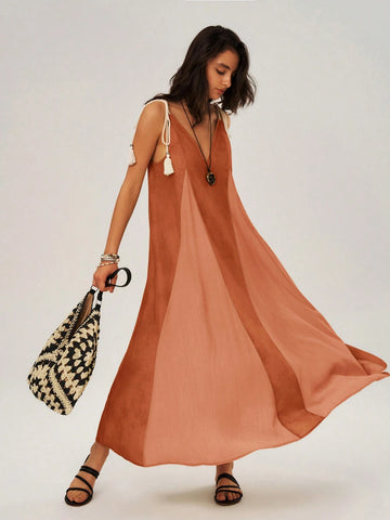 Vacation Color Block Spaghetti Strap Swing Dress