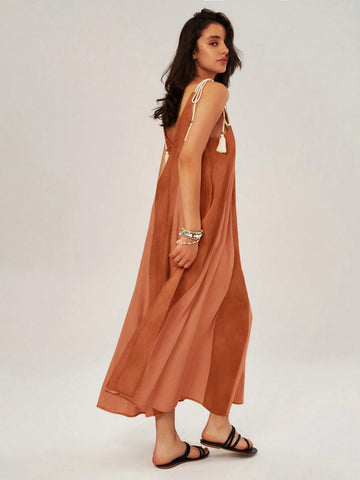 Vacation Color Block Spaghetti Strap Swing Dress