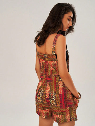 Vacation Floral Print Womens' Romper With Straps