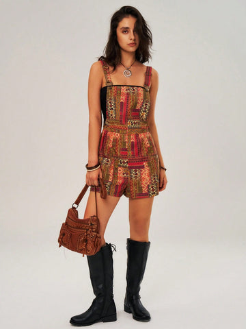 Vacation Floral Print Womens' Romper With Straps