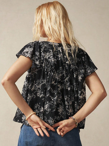 BohoFeels Vacation Floral Printed Women's Shirt In Black And White