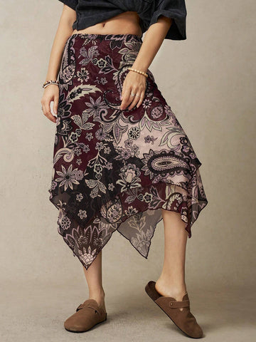 BohoFeels Vacation Multicolor Printed Irregular Hem Women's Skirt