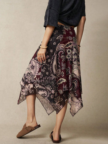 BohoFeels Vacation Multicolor Printed Irregular Hem Women's Skirt