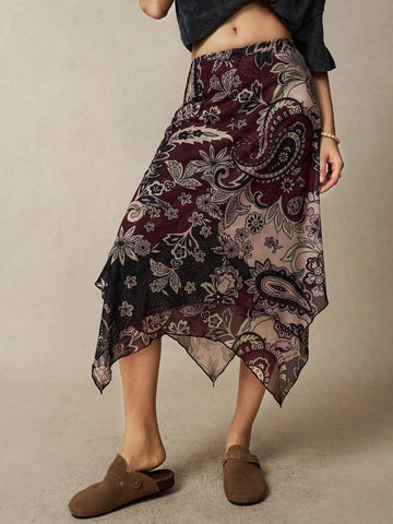 BohoFeels Vacation Multicolor Printed Irregular Hem Women's Skirt