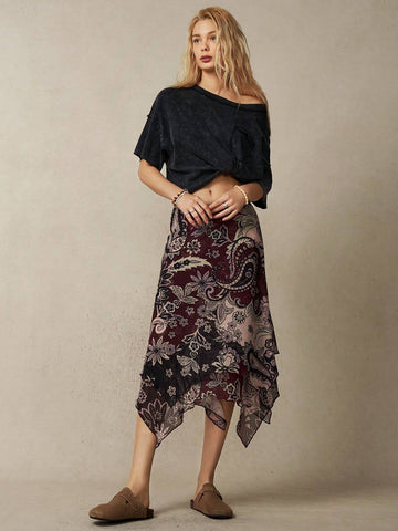 BohoFeels Vacation Multicolor Printed Irregular Hem Women's Skirt