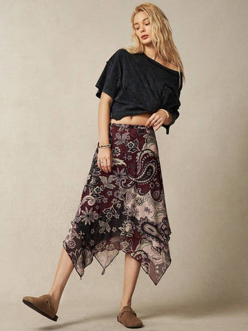 BohoFeels Vacation Multicolor Printed Irregular Hem Women's Skirt