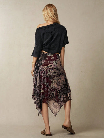 BohoFeels Vacation Multicolor Printed Irregular Hem Women's Skirt