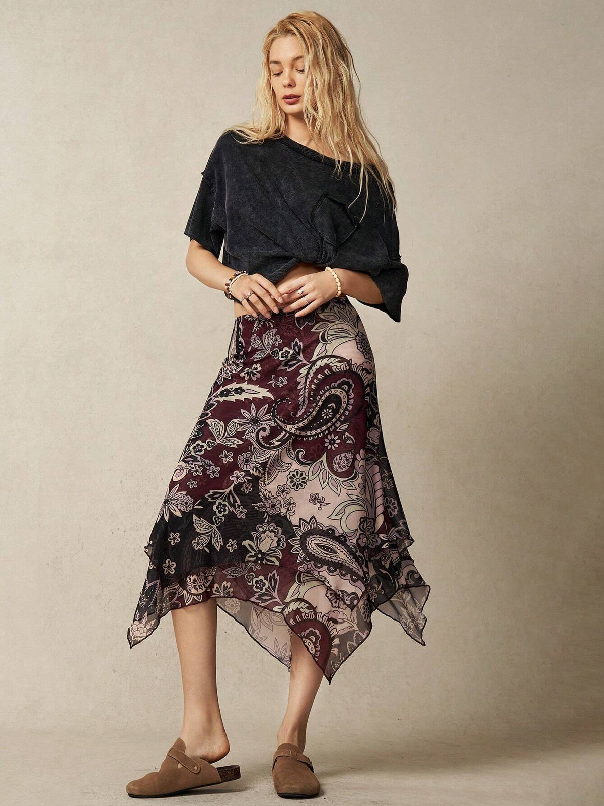 BohoFeels Vacation Multicolor Printed Irregular Hem Women's Skirt