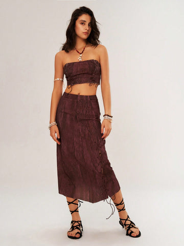 Vacation Style Women's Tie Dye Bandeau Top And Skirt Set
