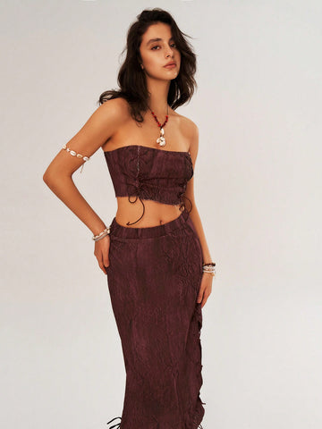 Vacation Style Women's Tie Dye Bandeau Top And Skirt Set