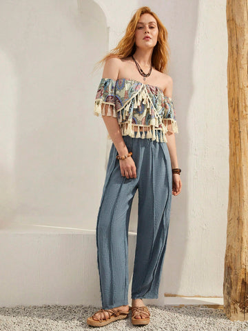 BohoFeels Women'S Elastic Waist Vacation Trousers