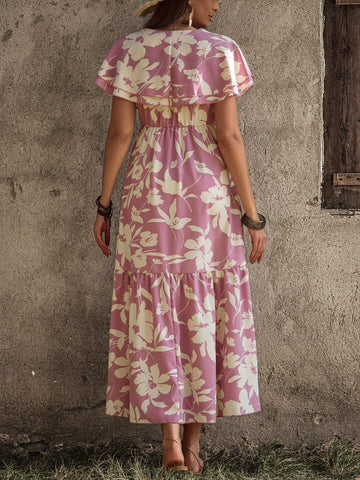 BohoFeels Women'S Floral Print Ruffle Hem Dress