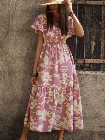 BohoFeels Women'S Floral Print Ruffle Hem Dress