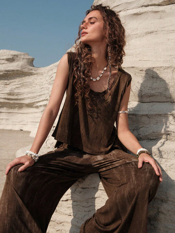 Women'S Pure Color Vest & Loose Pants 2pcs Set