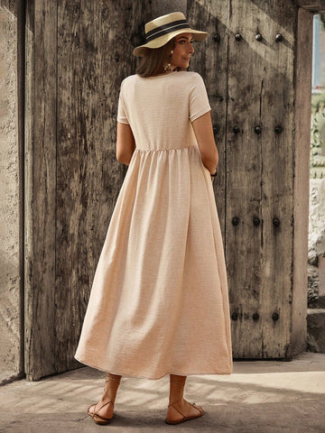 BohoFeels Women'S Short Sleeve Button Up Element Dress