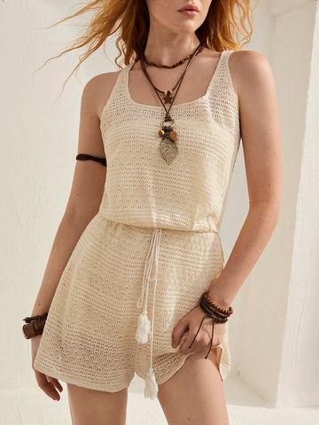 Women'S Sleeveless Jumpsuit With Waist Ties