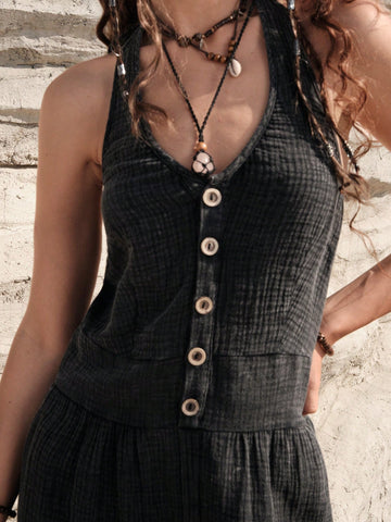 Women'S Solid Color Backless Halter Jumpsuit