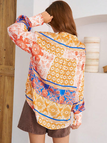 BohoFeels Women Fashion Flower Printed Vacation Shirt