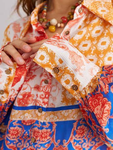 BohoFeels Women Fashion Flower Printed Vacation Shirt